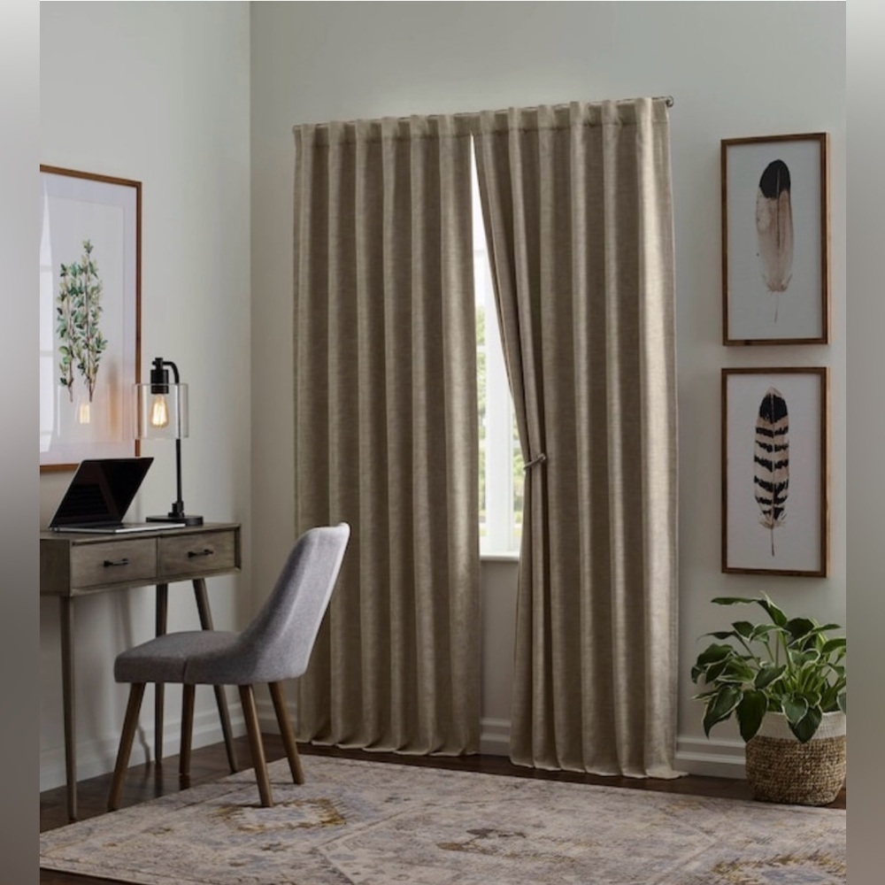 2PK Allen+Roth 50x84-in Cream Blackout Thermal Lined Grommet Curtain Panel